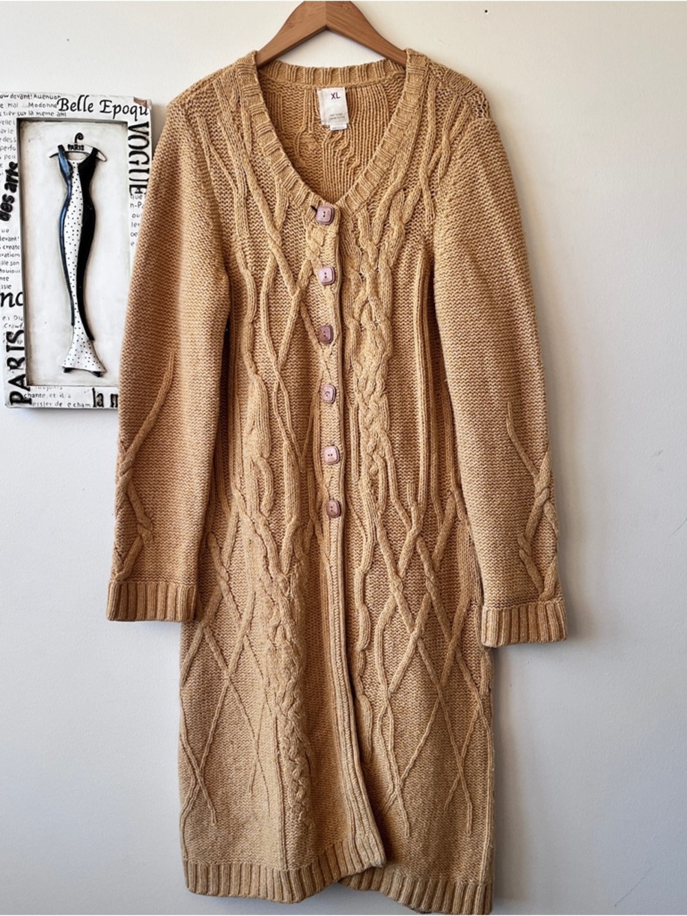 Far Away From Close Anthropologie Gold Chunky Cable Knit Cardigan Sweater XL